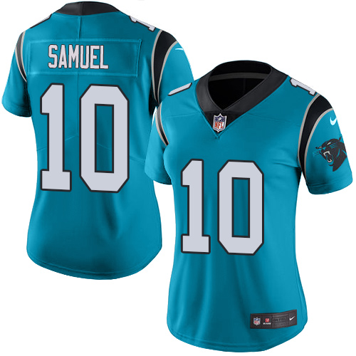 Nike Panthers #10 Curtis Samuel Blue Women's Stitched NFL Limited Rush Jersey - Click Image to Close